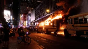 Teen shot, buses torched in Manhattan after historic NBA win for Knicks